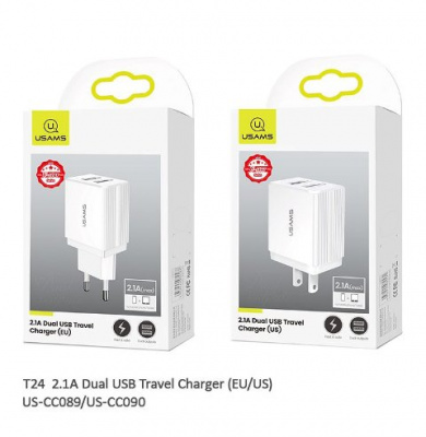 СЗУ USAMS US-CC090 2.1A 2USB +Cable Micro 2A 1м белый
