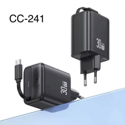 СЗУ USAMS US-CC241 PD 30W Gan Charger+Type-C Retractable Cable белый
