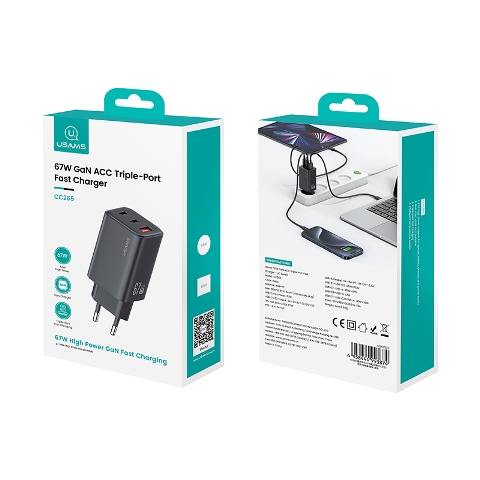 СЗУ USAMS US-CC265 67W GaN ACC 3Ports Fast Charger чёрный