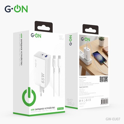 СЗУ USB/USB-C  G-ON GW-EU07 PD 65W+кабель USB-C/USB-C белый