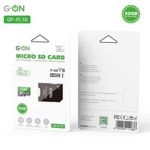 Картa памяти G-ON GF-FL18 microSD V10 U1 32Gb+adapterSD