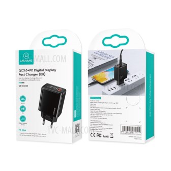 СЗУ USAMS US-CC133 T40 USB/UCB-C QC 3.0+PD Display 20W чёрный
