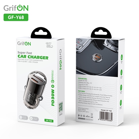 AЗУ USB/USB-C GrifON GF-Y68 PD 30W  чёрный