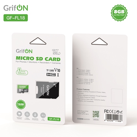 Картa памяти GrifON GF-FL18 microSD V10 U1 8Gb+adapterSD